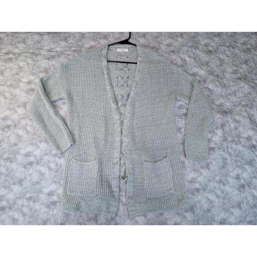 Full Circle Lace Up Knit Cardigan Sweater Grey Large Womens Medium Boho Cozy